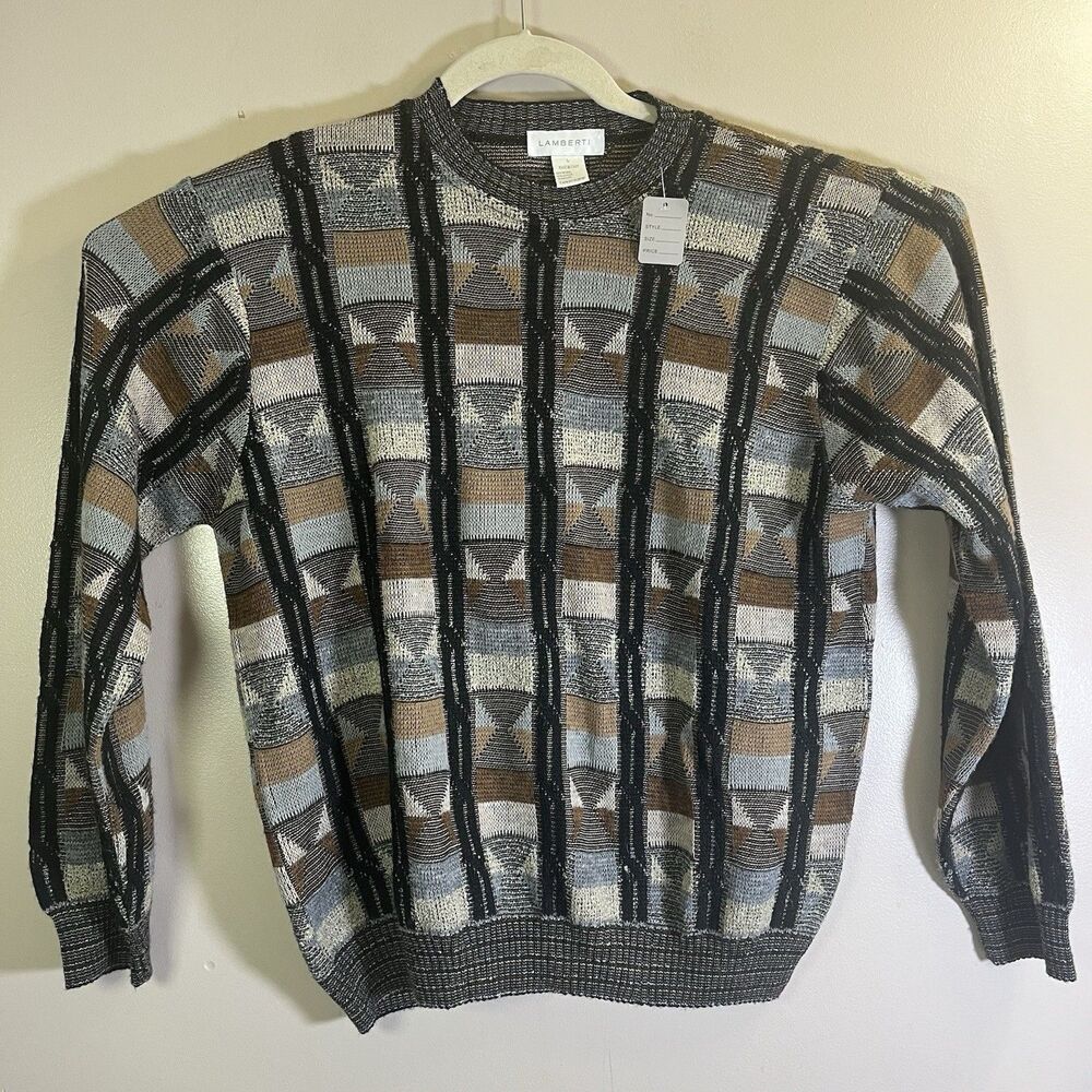 Vintage Lamberti Wool Blend Italy Geometric Sweater Mens Large Indie Sleaze